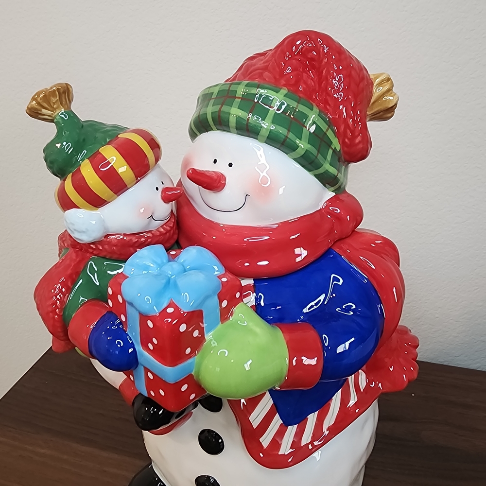 Dillard's Trimmings Festive Snowman and Child Holiday Cookie Jar